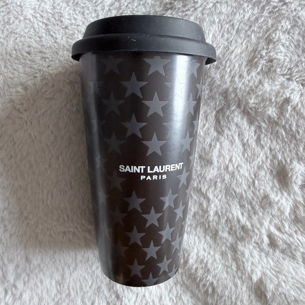 Saint Laurent Black Star Pattern Travel Tumbler with Matte Finish